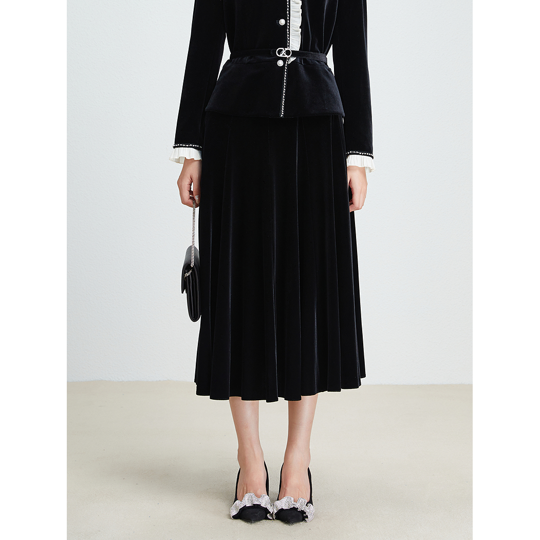 【羊羊专属】珂莱蒂尔秋季款丝绒百搭显瘦半身裙女中长款半裙