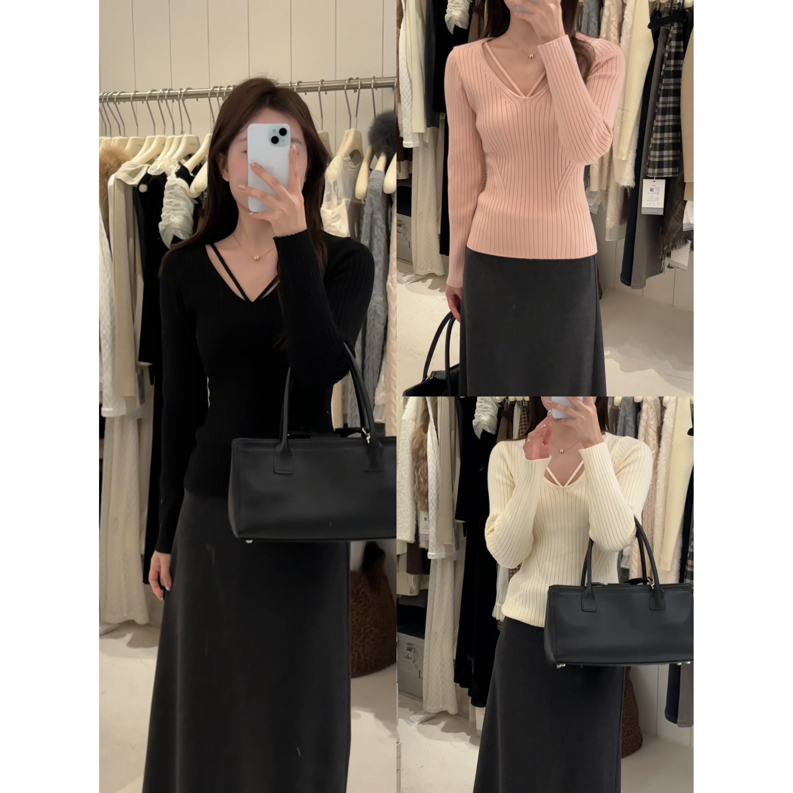 1088#『纸片人C位』韩系气质高级精致显瘦长袖针织上衣