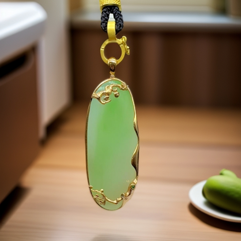 和田玉翠青吊坠18k镶嵌手工制作精美首饰饰品项链饰品