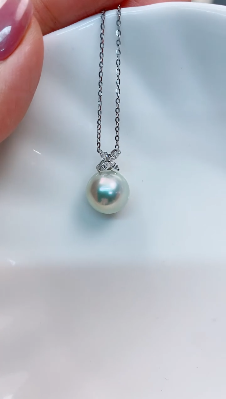 【闪购商品】海水珍珠吊坠(赠链)18K金镶嵌10-11澳白海水珍珠吊坠