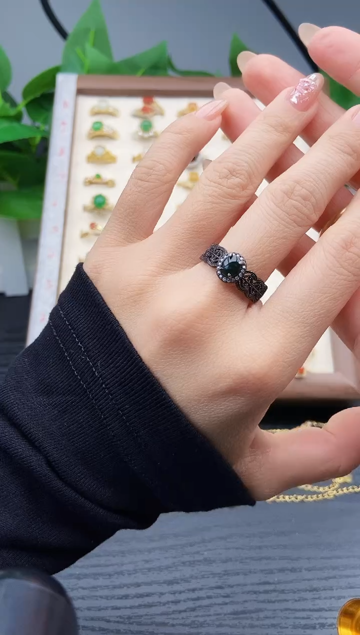 银S925镶嵌戒指翡翠12
