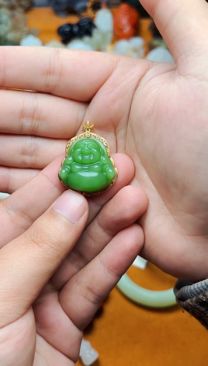 【闪购商品】和田玉颈饰18K金镶嵌佛公