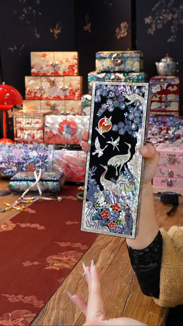 【闪购商品】瓷片螺钿工艺香椿木首饰盒