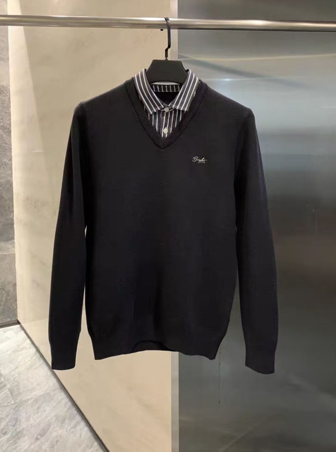 618 H 秋冬男士假两件衬衫毛衣针织上衣