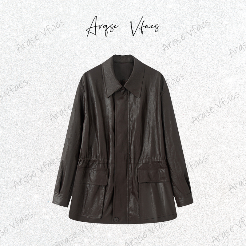 [ARQSEVFAES正品]—2025秋装新款玫瑰棕中长款pu皮衣外套AR103029