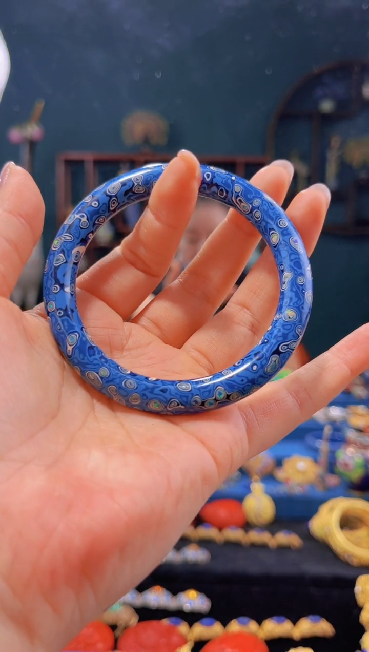 非遗绝技 犀皮漆手镯 59圈 蓝