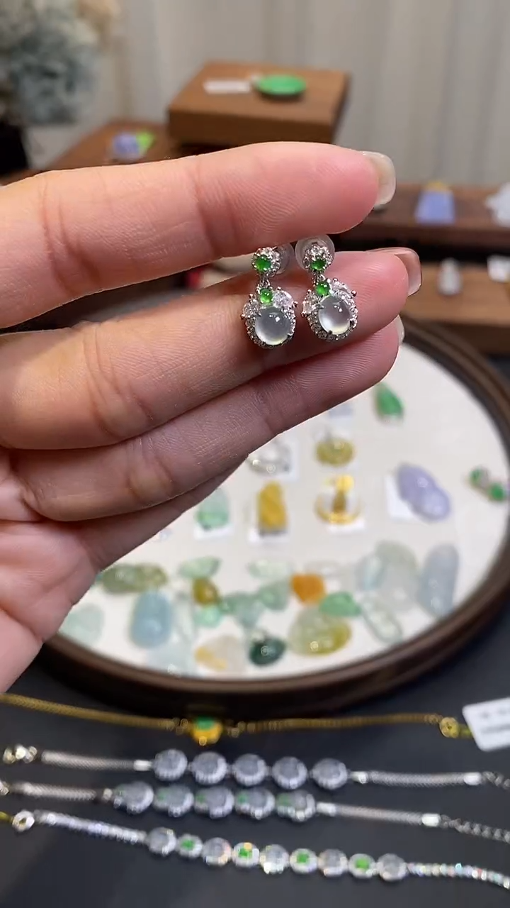 【闪购商品】翡翠耳饰银S925镶嵌耳饰