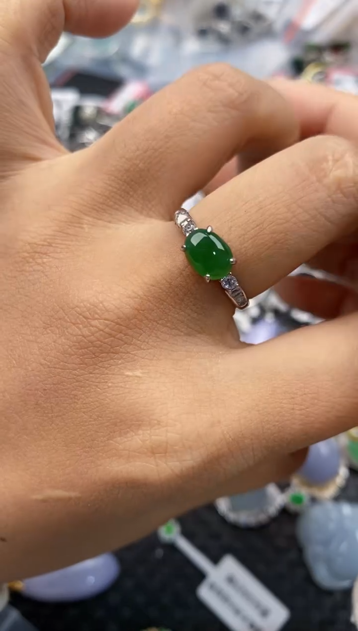 银S925镶嵌戒指翡翠555---7