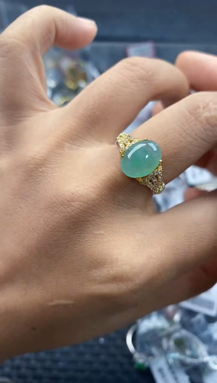 银S925镶嵌戒指翡翠888      1