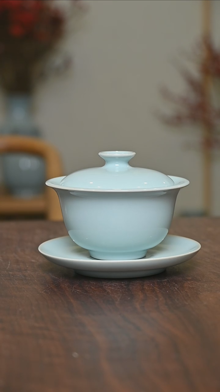 【闪购商品】其他手拉元宝盖碗 120毫升天青釉 朱法喜款