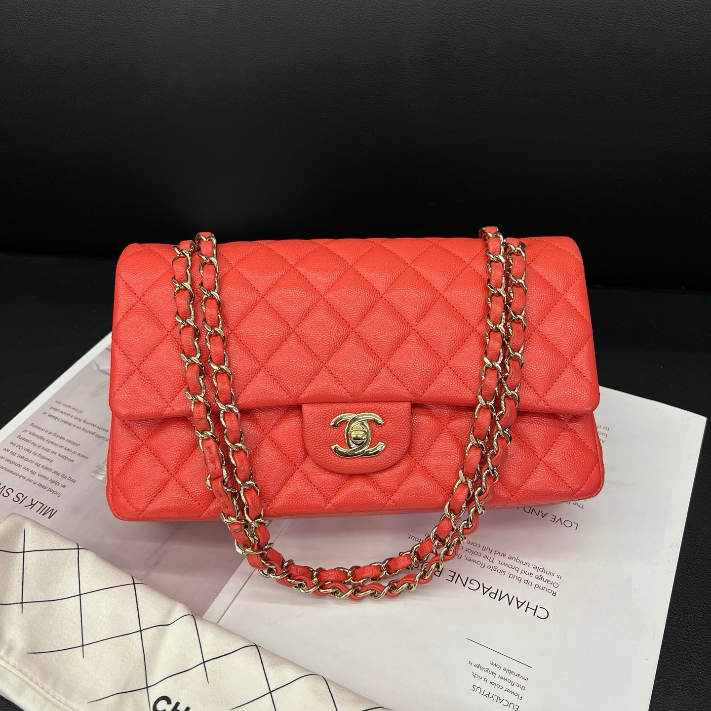 99新 Chanel/香奈儿 专柜89700红21年中号cf单肩包D198寄卖服务