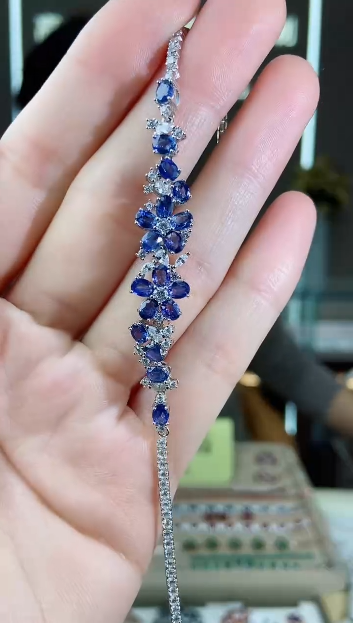 【闪购商品】蓝宝石手链银S925镶嵌手链