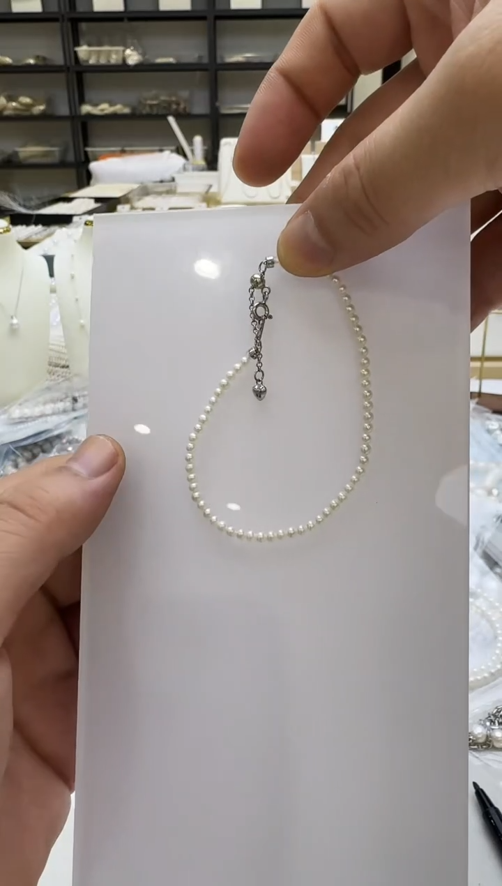 淡水珍珠手链银S925镶嵌2-3mm 爱心尾链