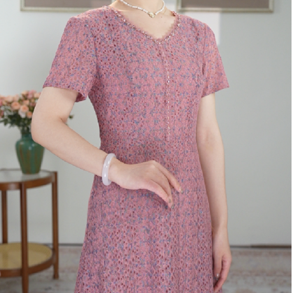 【妙莱 鱼尾裙 】夏季新款高级刺绣水溶蕾丝连衣裙M10267