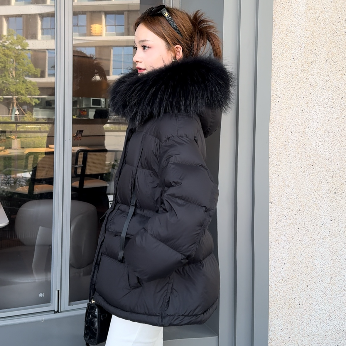 泡芙90白鹅绒大毛领羽绒服新款女冬外套韩版时尚大毛领轻盈保暖