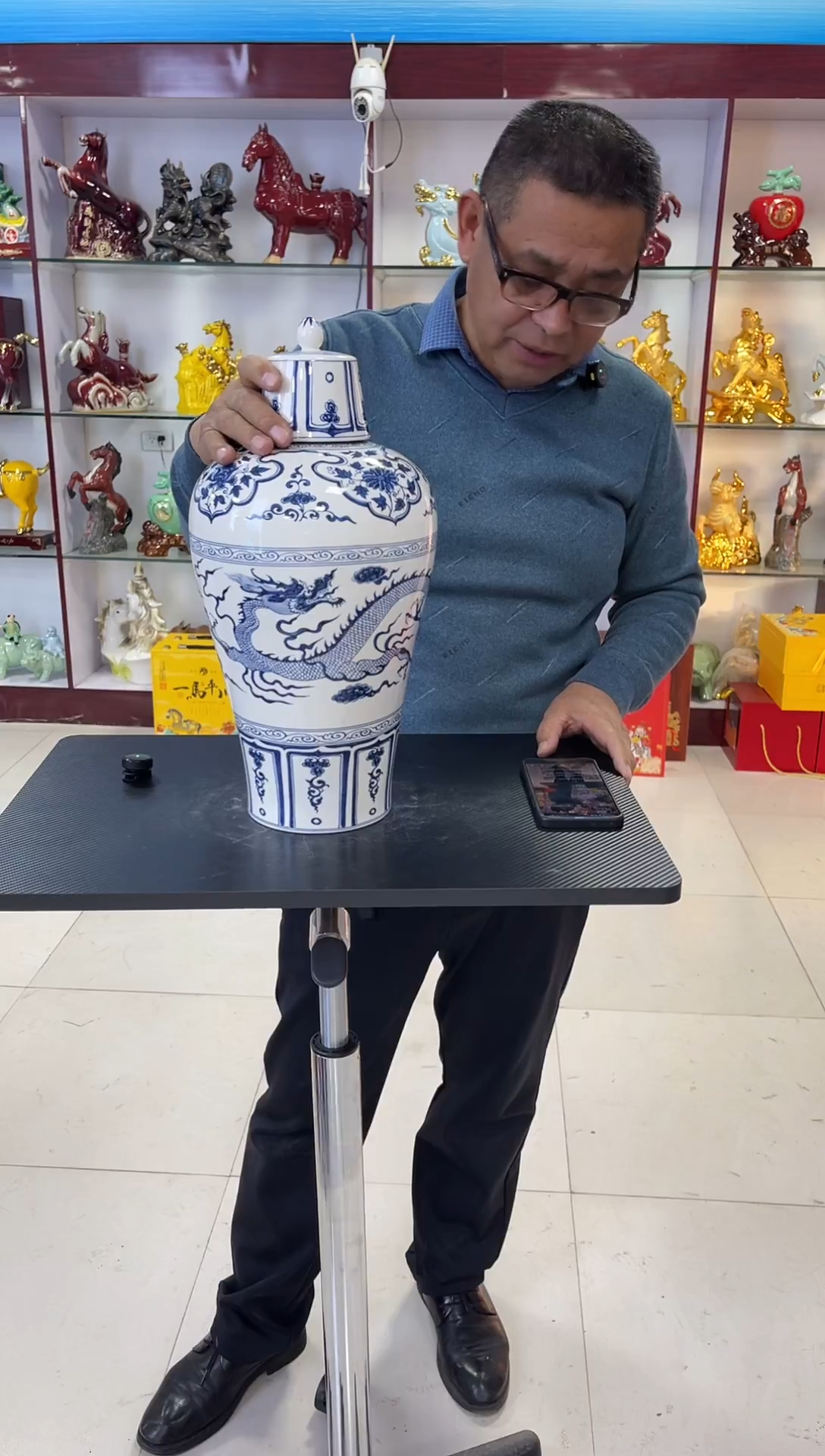 瓶瓷  10斤装元青花将军罐带盒      陶瓷空酒坛