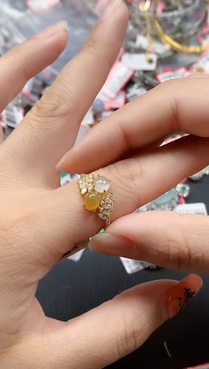 银S925镶嵌戒指翡翠天然A货缅甸翡翠