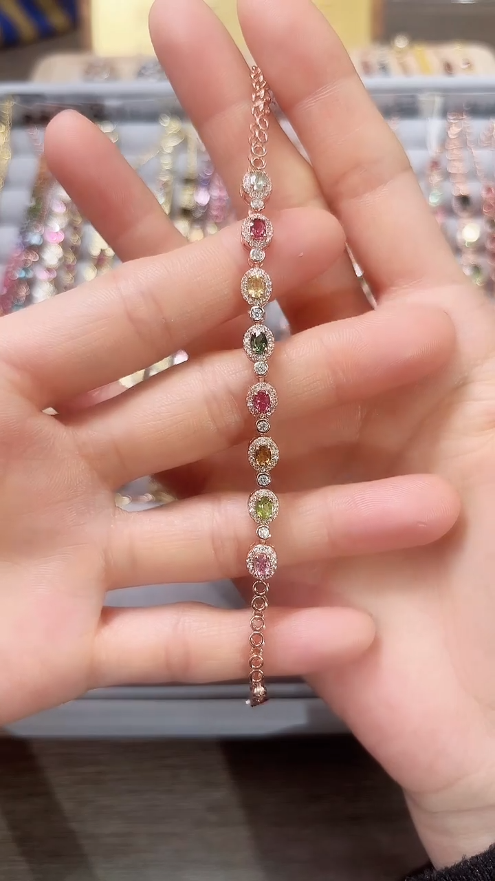 【闪购商品】碧玺手链银S925镶嵌09天然宝石