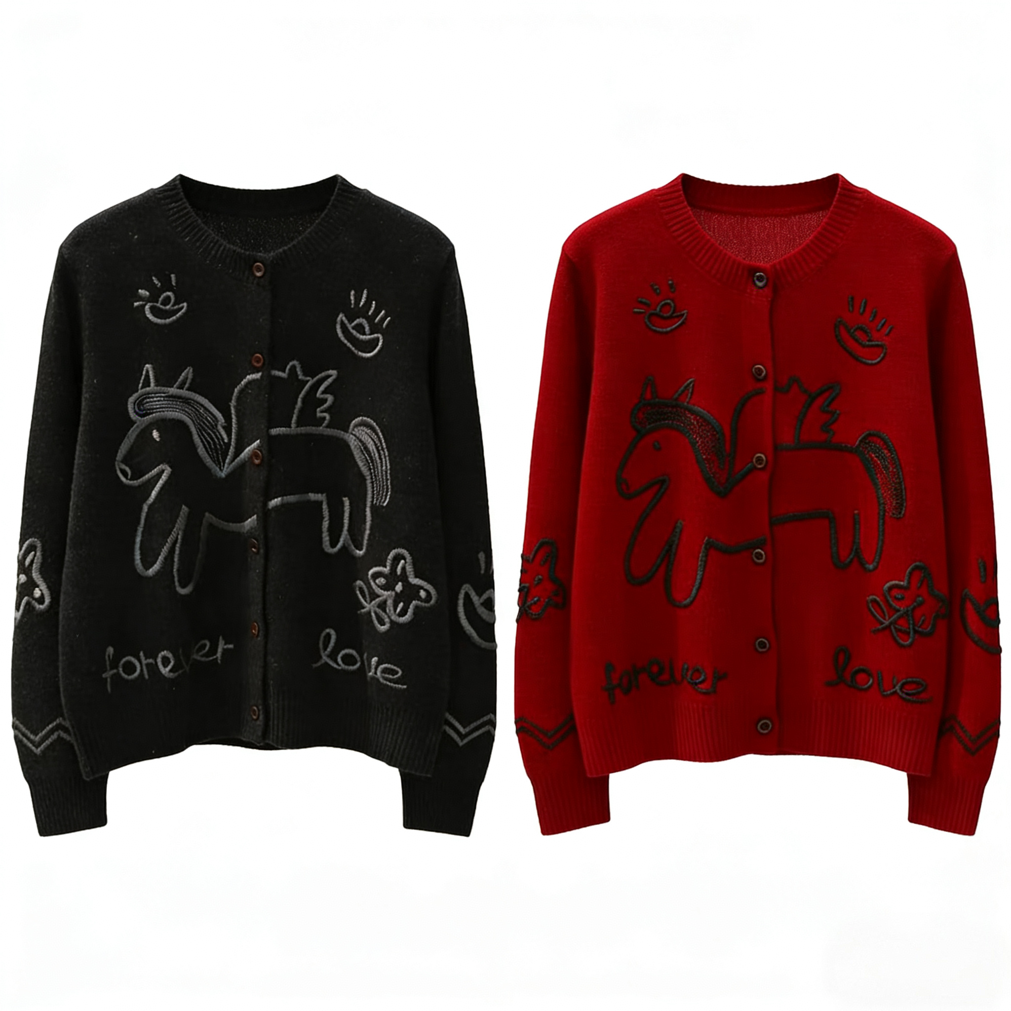 马年红色重工刺绣羊毛开衫6320