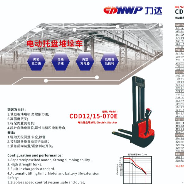 力达出品CDD12/15-070E电动托盘堆垛车力达叉车品牌