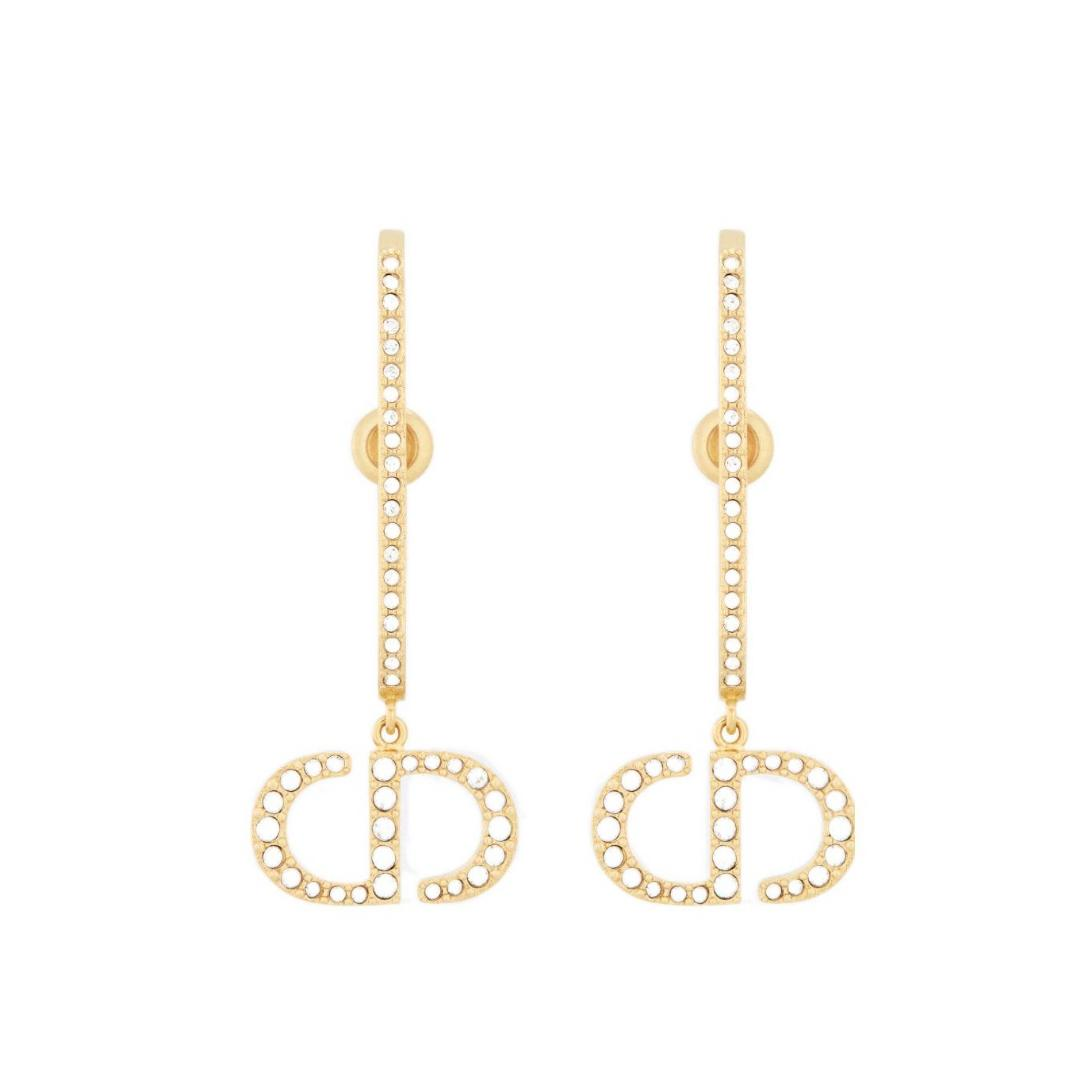 全新未使用 DIOR/迪奥 小花攀攀30 montaigne CD满钻耳环 金色