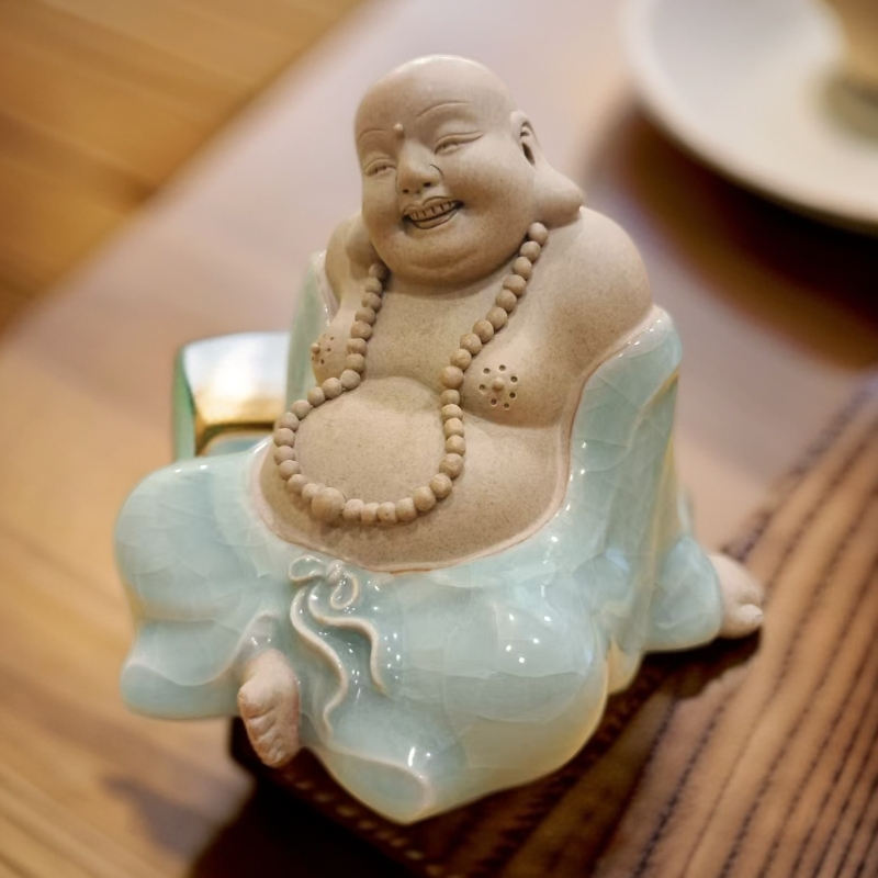 中式意陶瓷弥勒佛摆件家居办公室茶桌面博古架装饰笑佛香插摆设