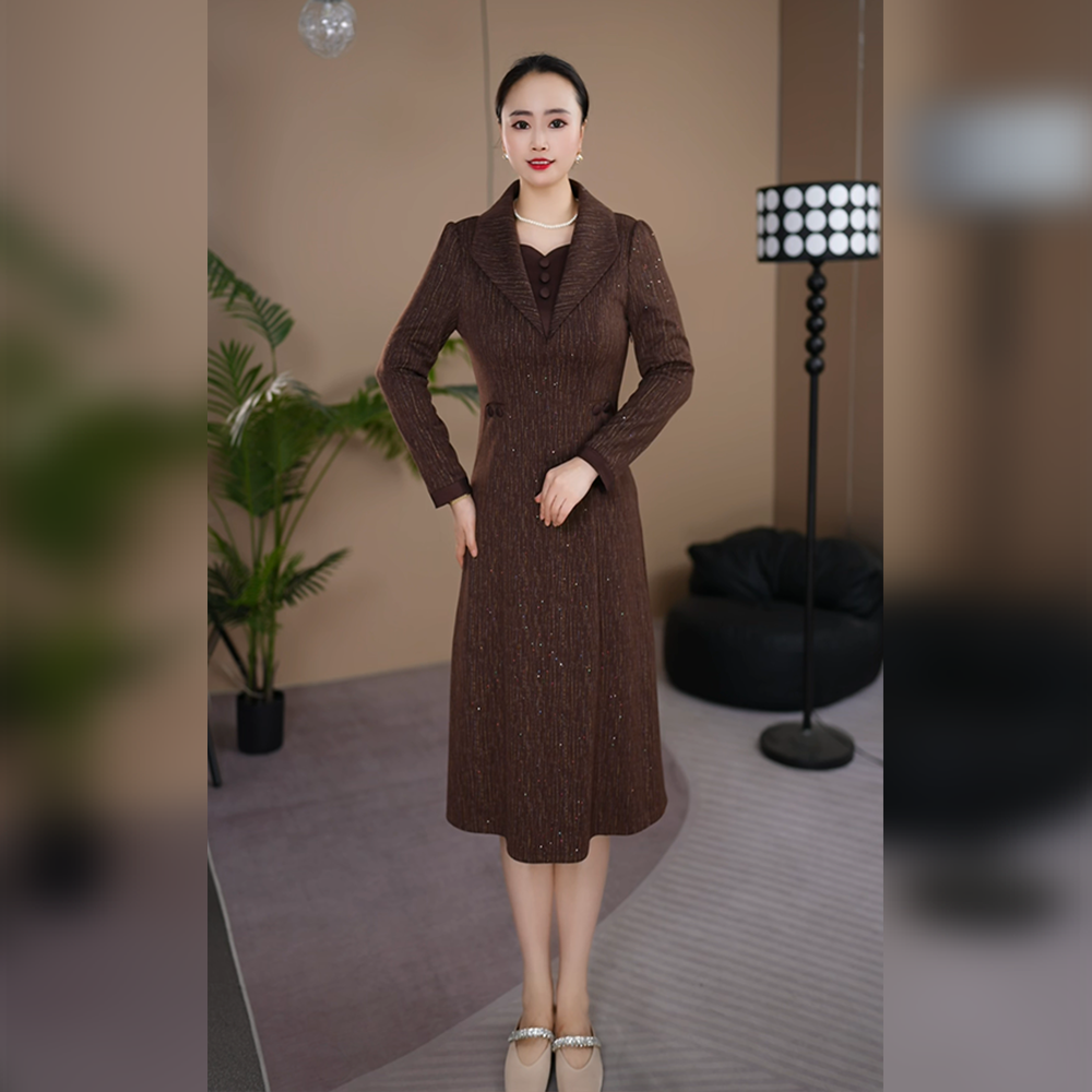 高档复古洋气长袖连衣裙女2025春秋新款气质名媛显瘦时尚减龄裙子