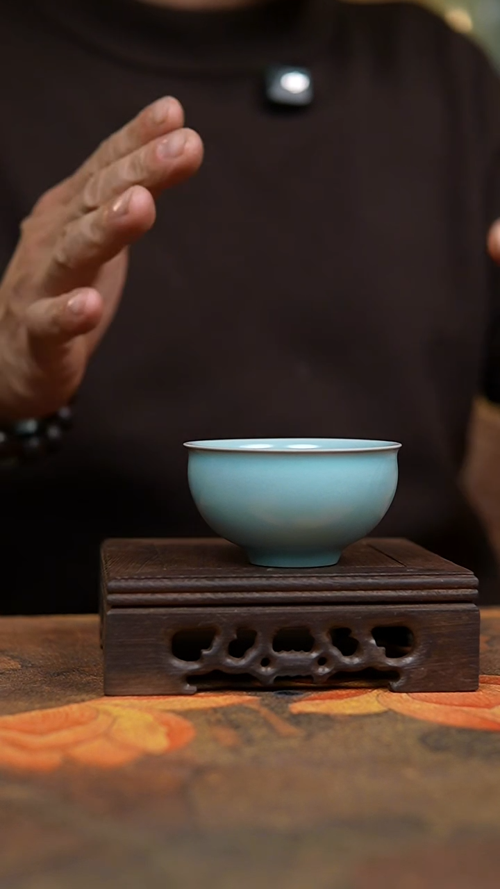 杯仿古天青纯手工鸡心盏杯一级