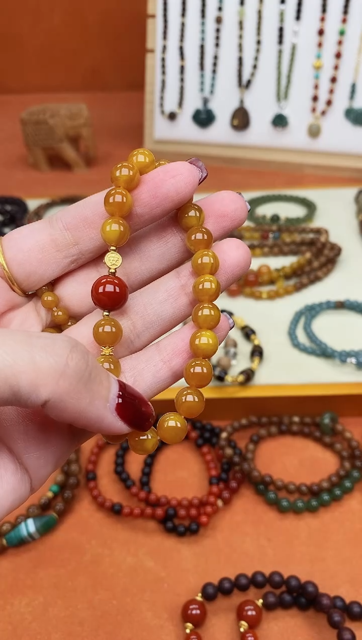 手链蜜蜡未镶嵌单圈蜜蜡08南红玛瑙手串