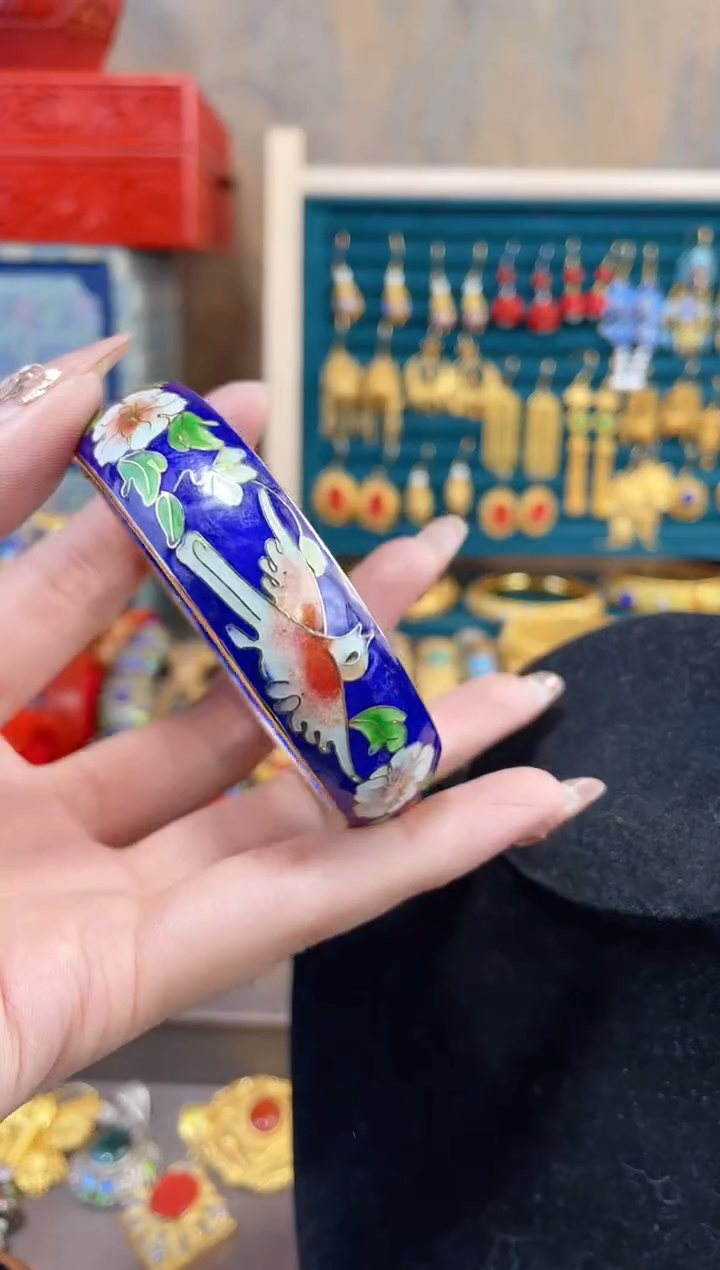 【闪购商品】非遗景泰蓝银蓝开口镯子宝蓝