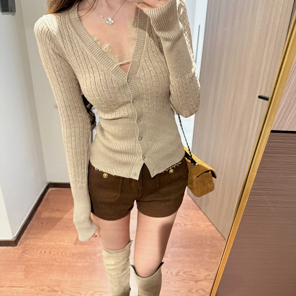 【古言女主】6-8运补秋冬新性感修身蕾丝边针织上衣女毛衣