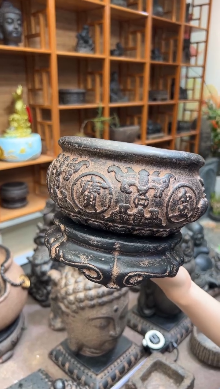 陶土【火山泥】聚宝盆+金箍坛底座