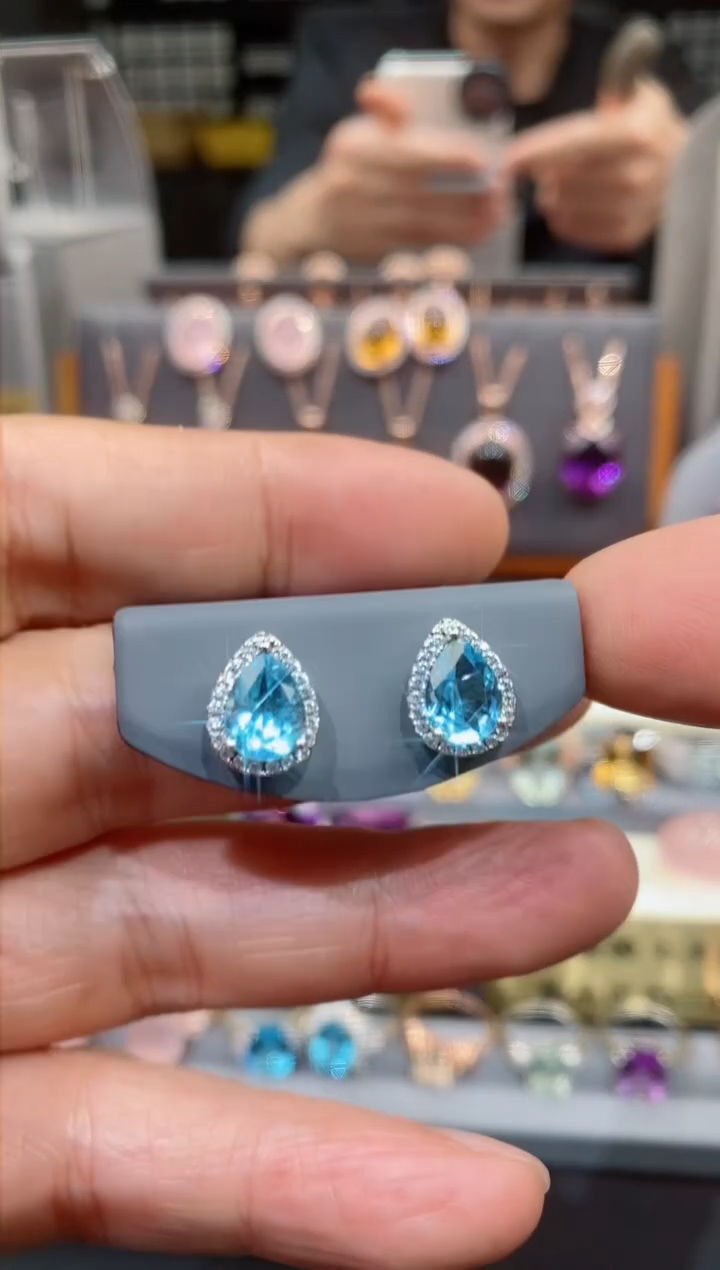 【闪购商品】托帕石耳钉银S925镶嵌托帕石耳钉