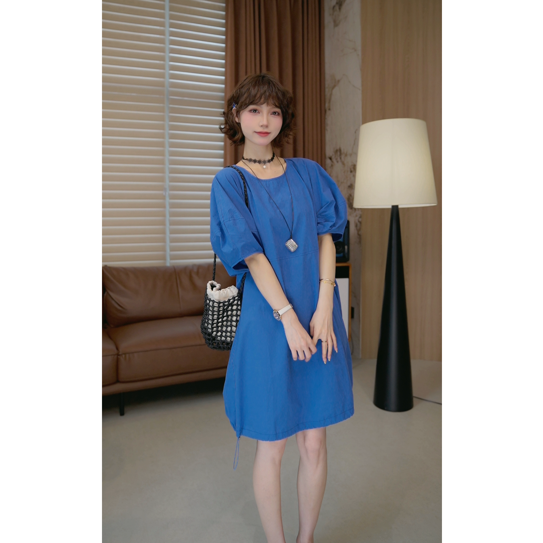 6.11【薇薇绮】时尚全棉连衣裙圆领短袖中长款显瘦裙2025夏季 D796