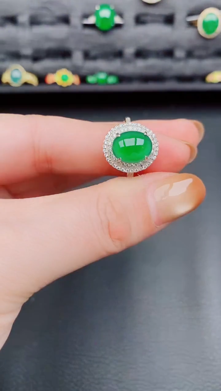 【闪购商品】翡翠戒指银S925镶嵌天然A货翡翠287