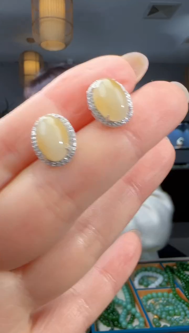 银S925镶嵌和田玉耳饰1