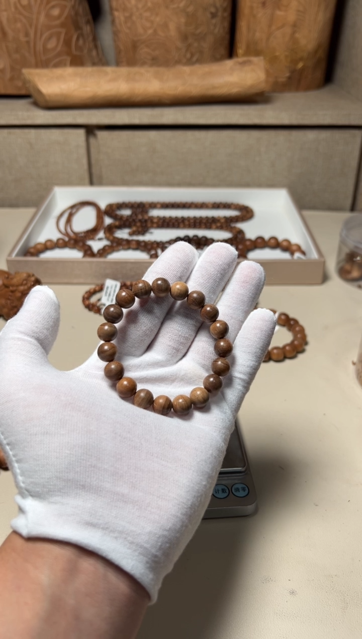 檀香木手串/手链老山檀香1.0单圈横纹黑肉瑕疵福利