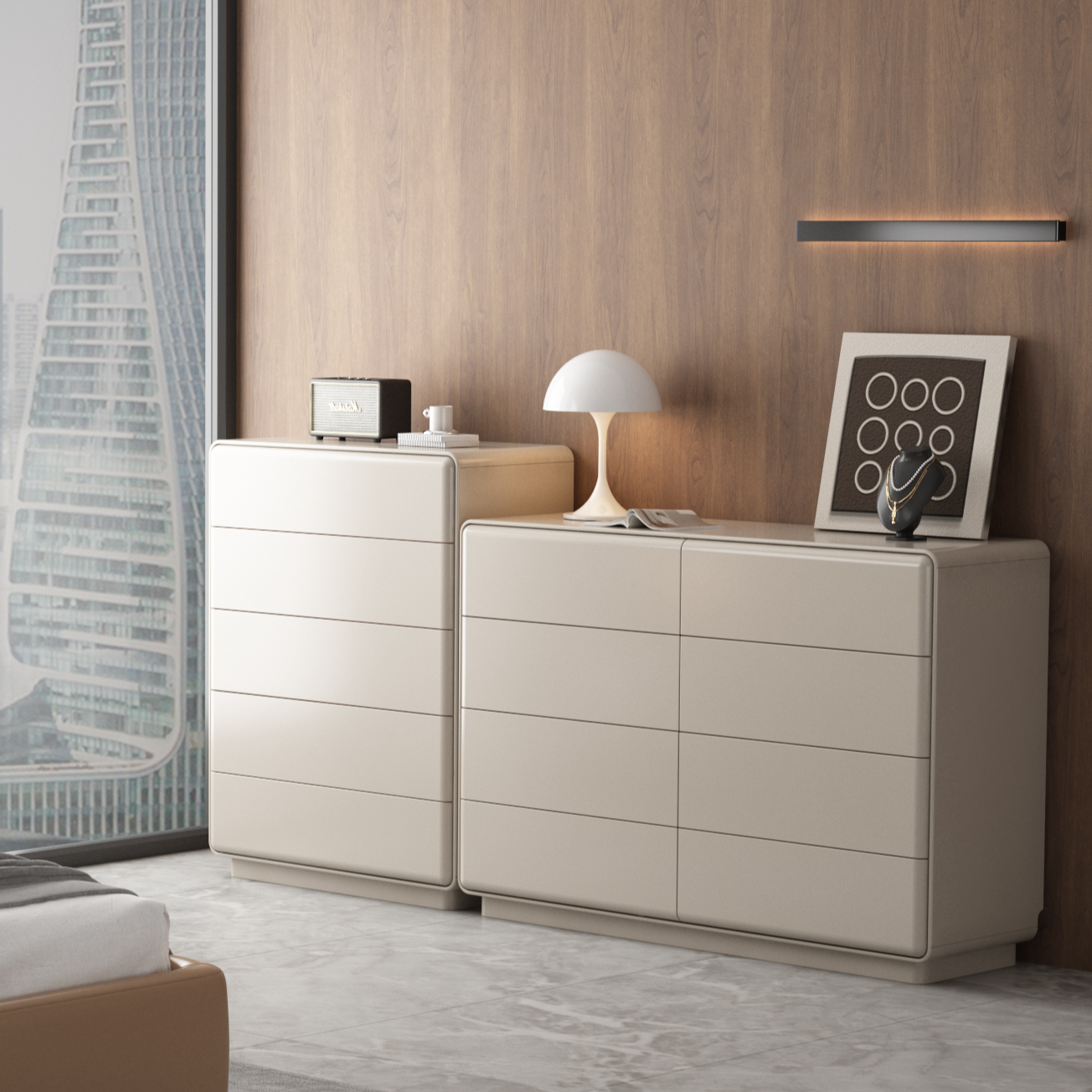 轻奢意式极简斗柜抽屉柜收纳组合柜床尾柜钢琴烤漆五+八斗组合柜