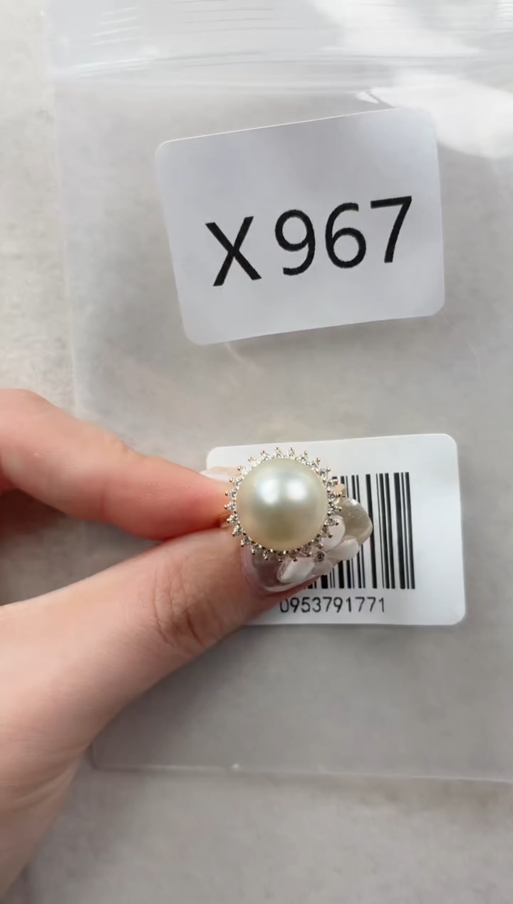 银S925镶嵌戒指海水珍珠X967