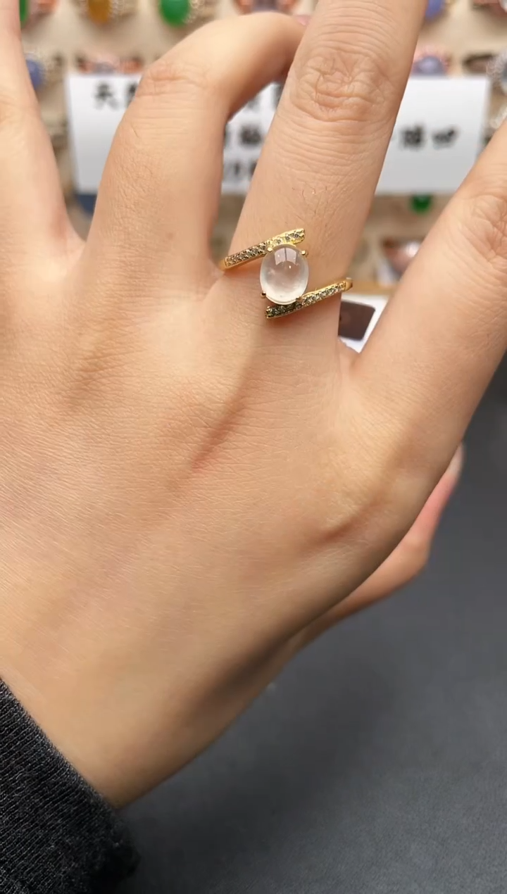 银S925镶嵌戒指翡翠一物一证一礼盒