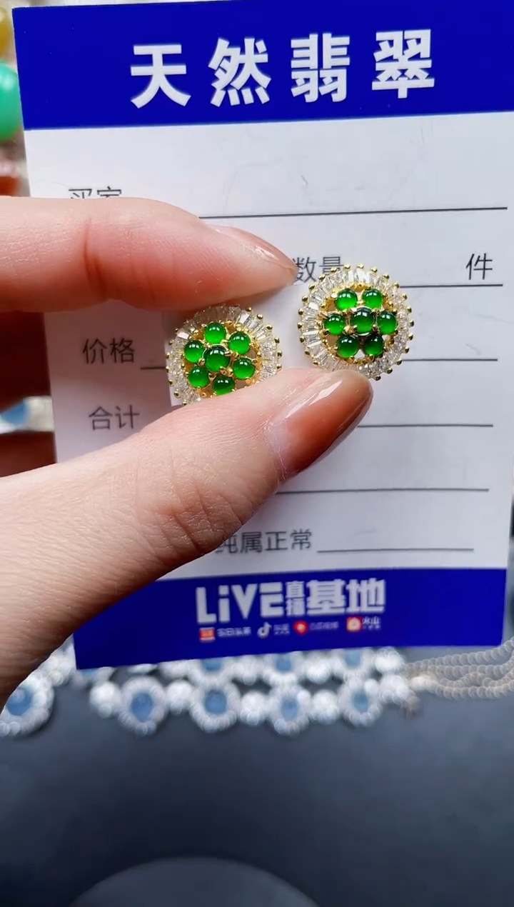 银S925镶嵌翡翠耳饰603