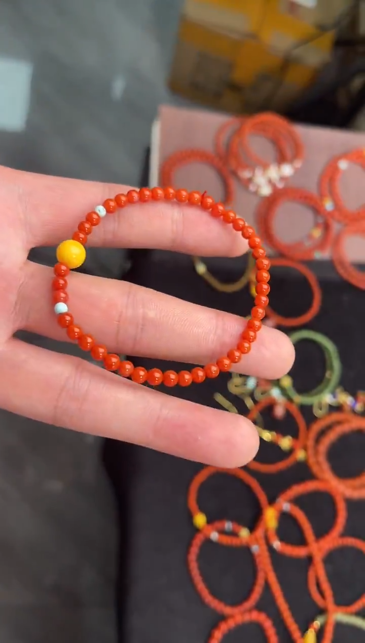 未镶嵌手串南红玛瑙柿子红单圈蜜蜡手串QF-A491