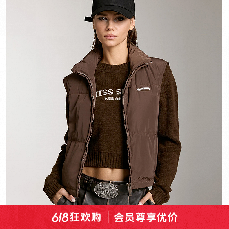 Miss Sixty羽绒背心女立领拉链轻薄短款马甲时尚通勤