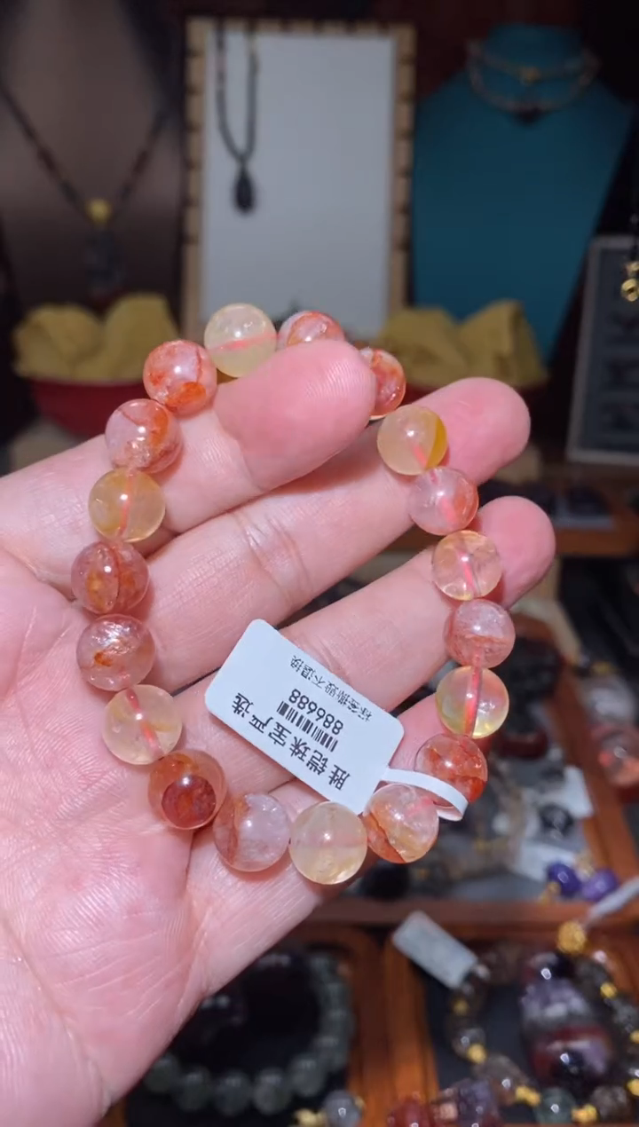 【闪购商品】水晶10mm大圆珠黄胶花手串未镶嵌多样性