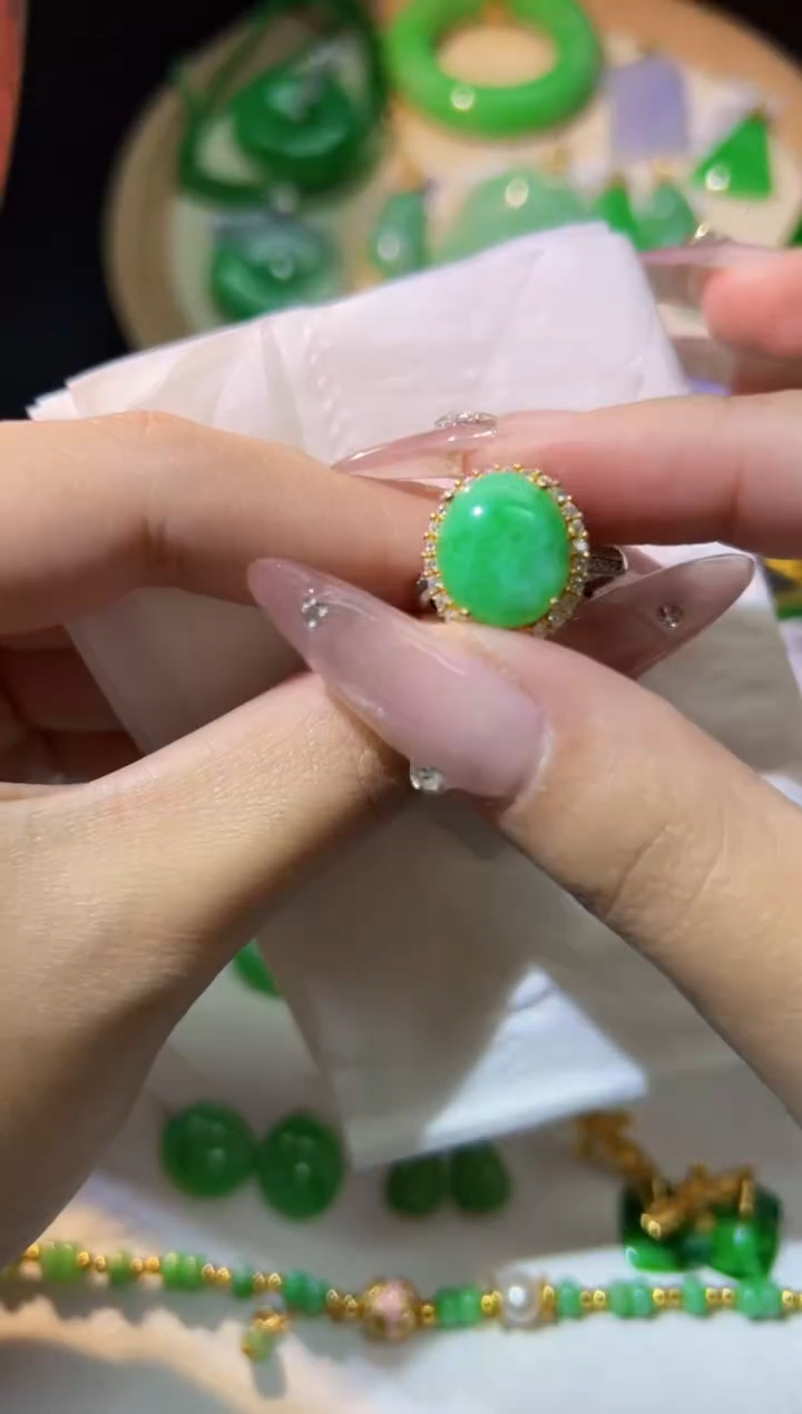 【闪购商品】翡翠戒指银S925镶嵌Y缅料A货/支持复检/一件