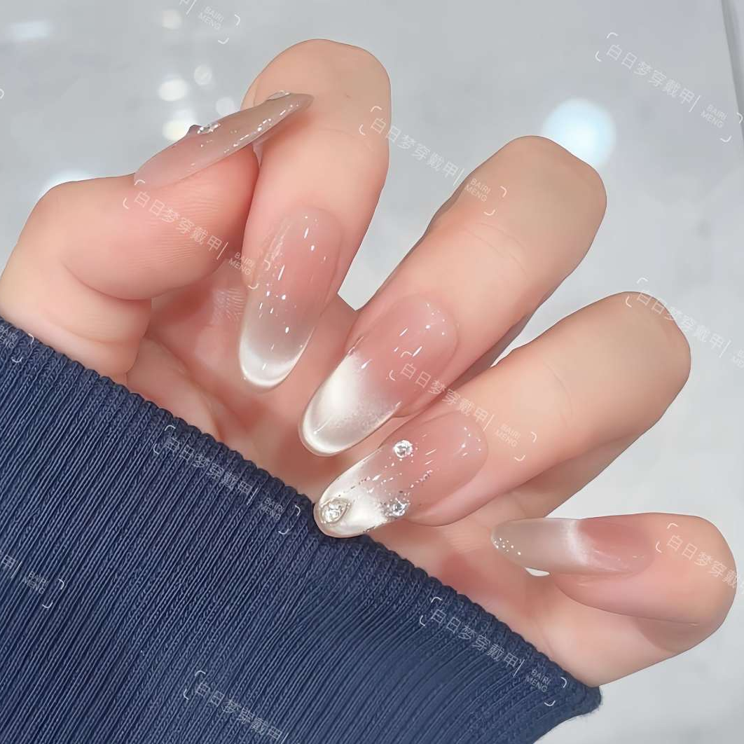 【星月梦】秋冬裸茶冰透猫眼美甲穿戴甲片高级感显白指甲