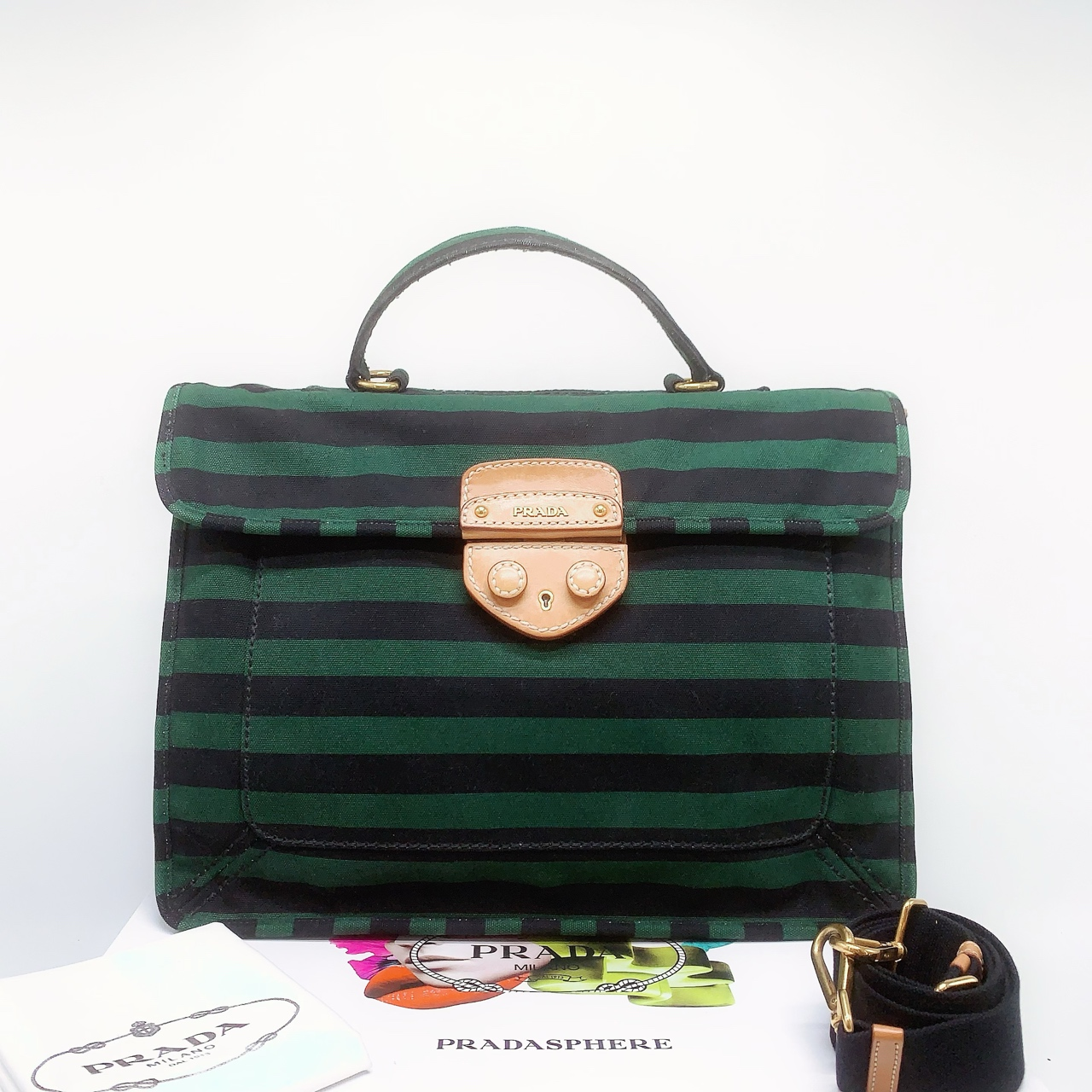 95新 Prada/普拉达 帆布拼皮手提/单肩包/C219770473