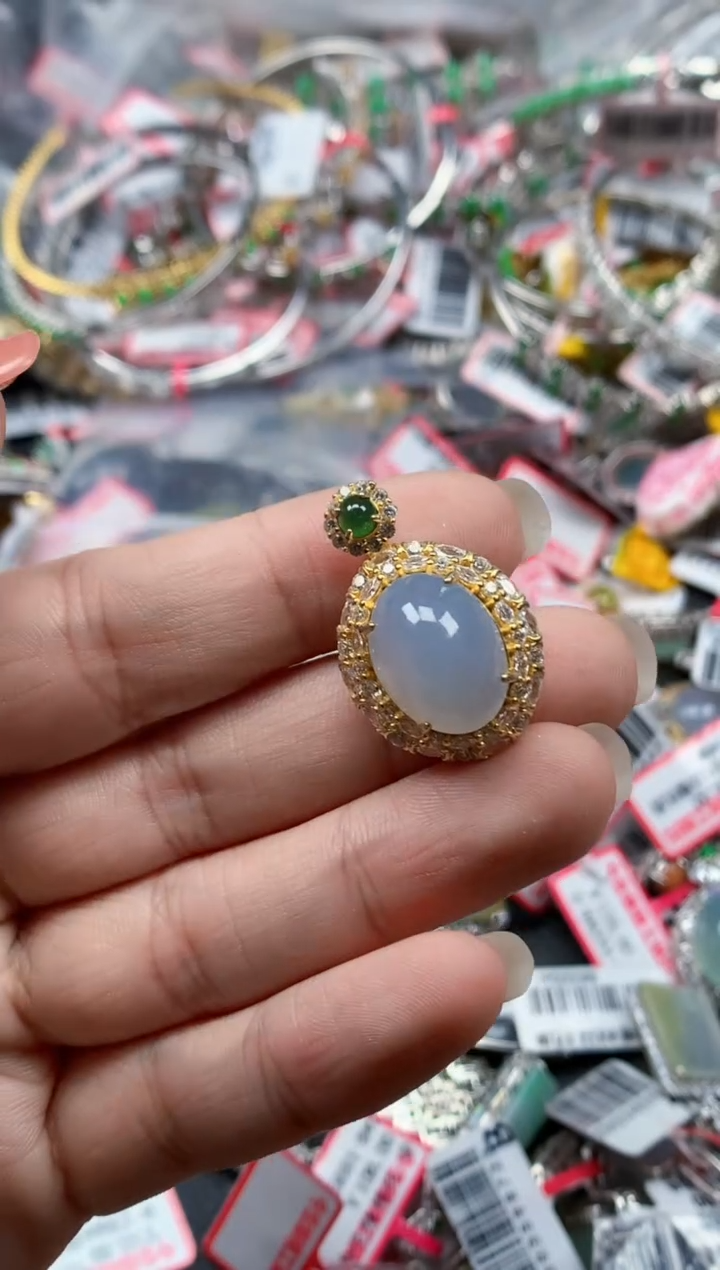 银S925镶嵌戒指翡翠天然A货缅甸翡翠