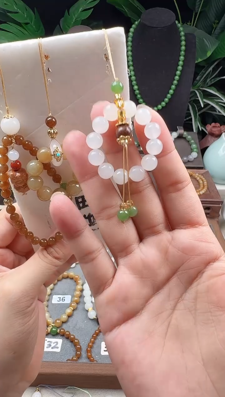 和田玉未镶嵌挂件8m白玉手机链