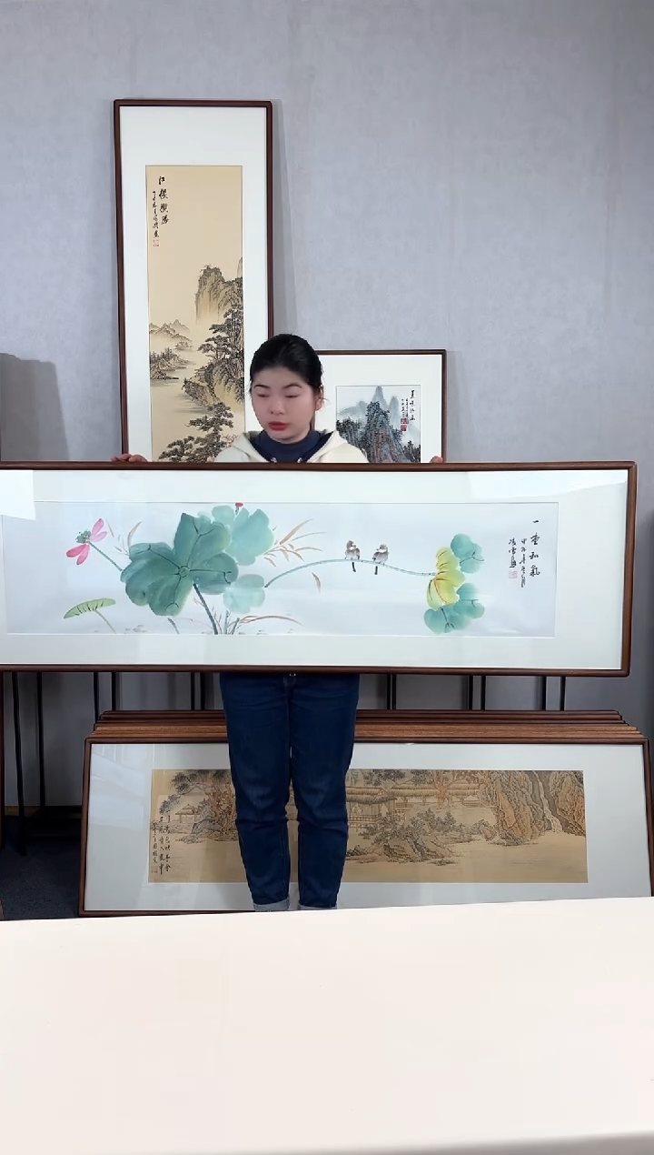 【闪购商品】国画手绘*和气满堂*52*172cm实木框